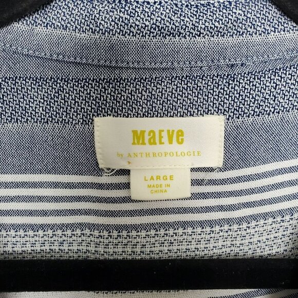 Anthropologie Maeve Womens Button Front Shirt Size L Striped Blue White Pocket - Picture 3 of 8